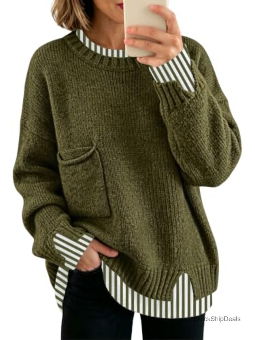 Womens Wool Blend Oversized Chunky Knit Sweater Crew Neck Pullover